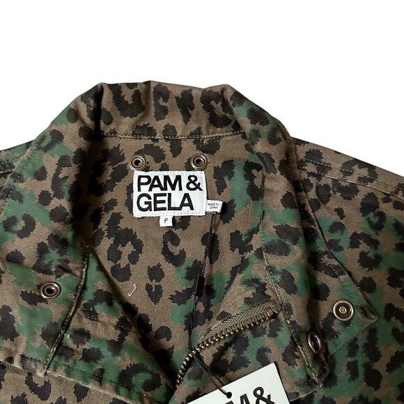 NWT Pam & Gela Leopard Print Cropped Utility Jacket Army Green Size S EdgyChic - Picture 9 of 12